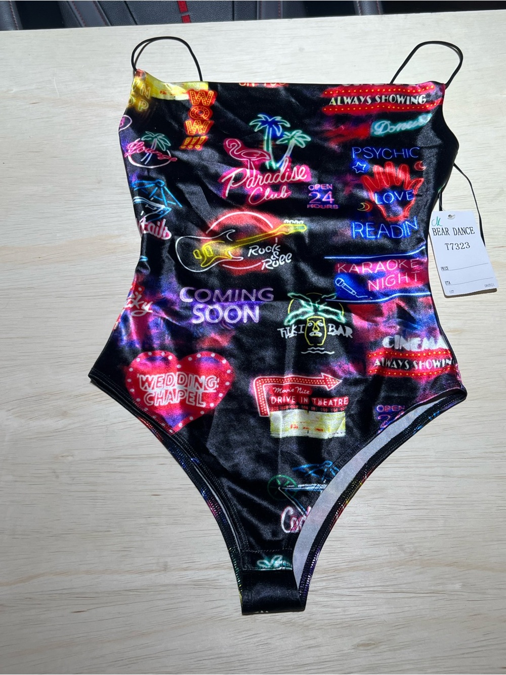 Bear Dance Black Neon Graphic One-Piece Swimsuit